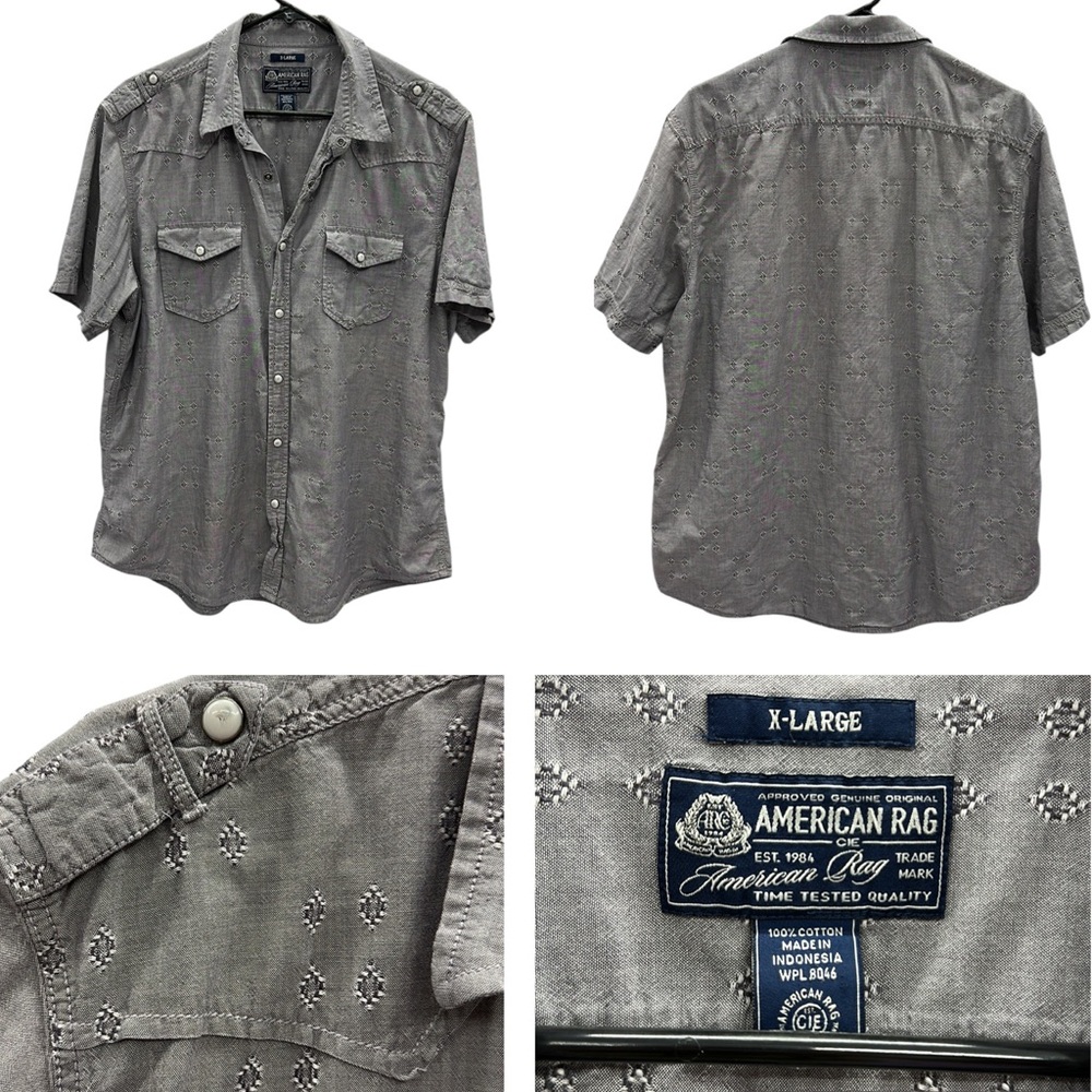 American Rag Cotton Western Snap Button Up Short Sleeve Double Pocket Shirt XL
